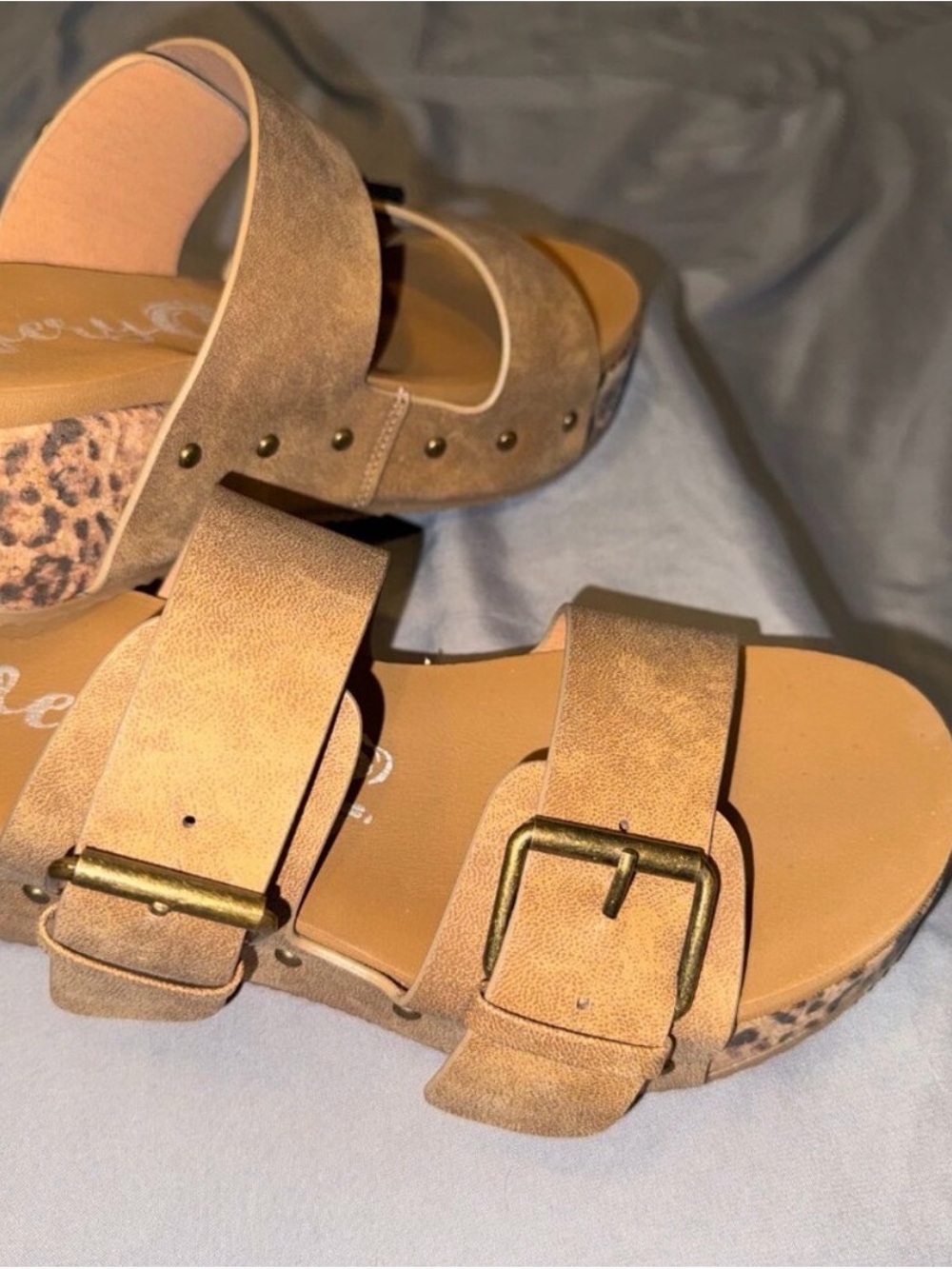 Very G Tan Double-Buckle Platform Sandals